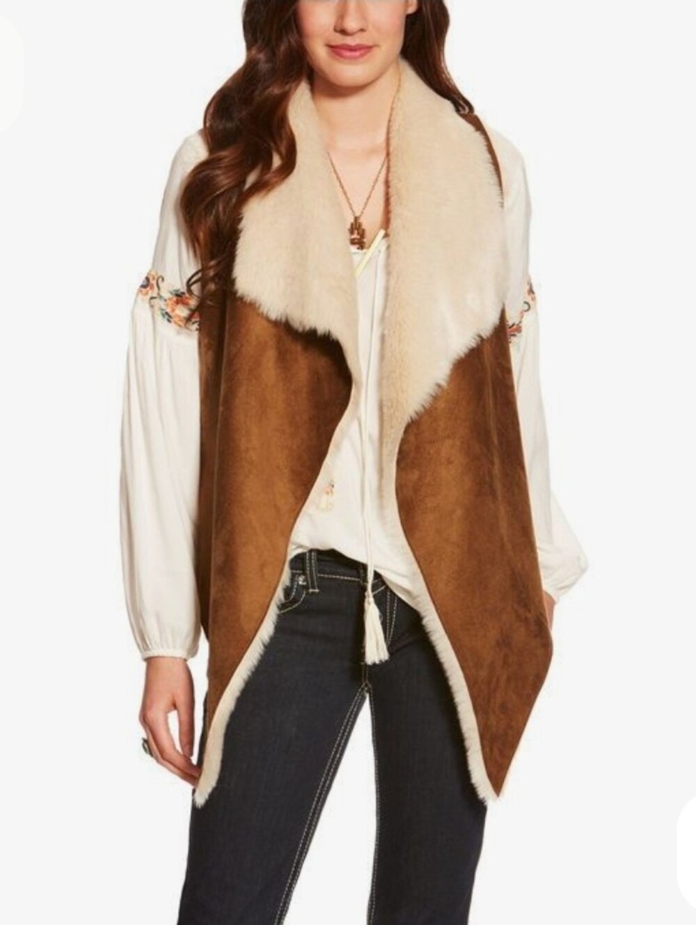 Lulu-B Brown Vest with Cream Shearling Trim